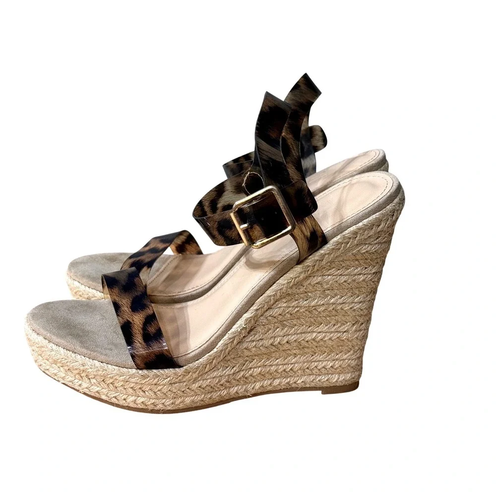 Justfab Karyssa Leaopard Print Strappy Women's Wedges‎ with Ankle Strap Size 6.5